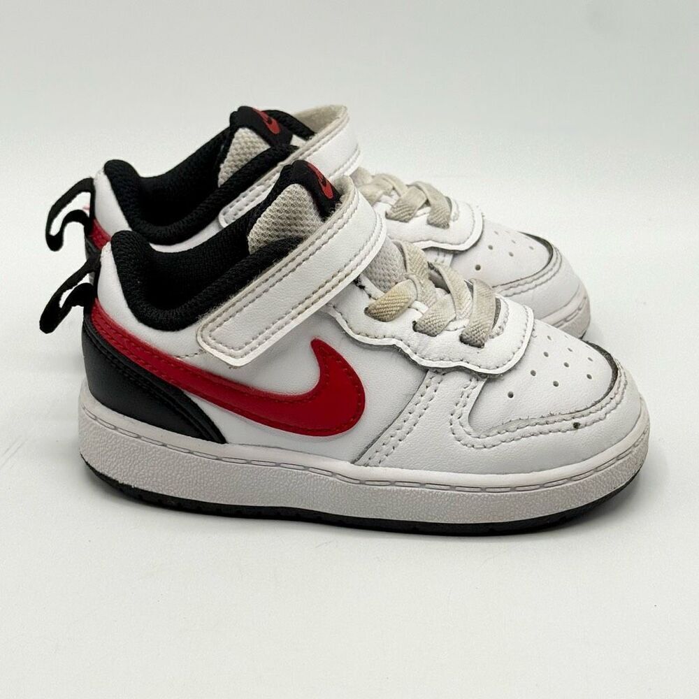 Nike Court Borough 2 Black White Red Aplix Sneakers - Kids US 6C / BQ5453-110